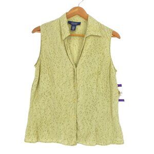 Vintage Jones Wear Womens 14 Silk Sleeveless Blouse Green Micro Floral